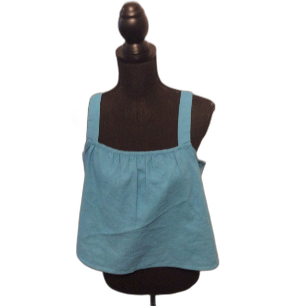New NWT Large L Blue Linen blend Crop Top Women's